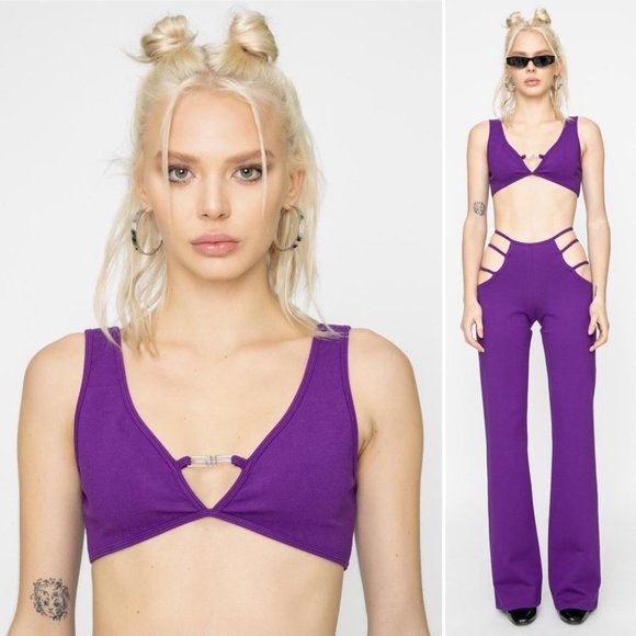 NWT I.AM.GIA Purple SET Lucid Bra Top & Flared Cutout Pant Euphoria Maddy XS M - Picture 10 of 11